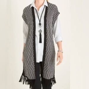 Chicos Black and White Knit Fringe Sweater Vest